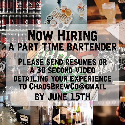 Looking for experienced bartenders- shoot us your resume by June 20th!